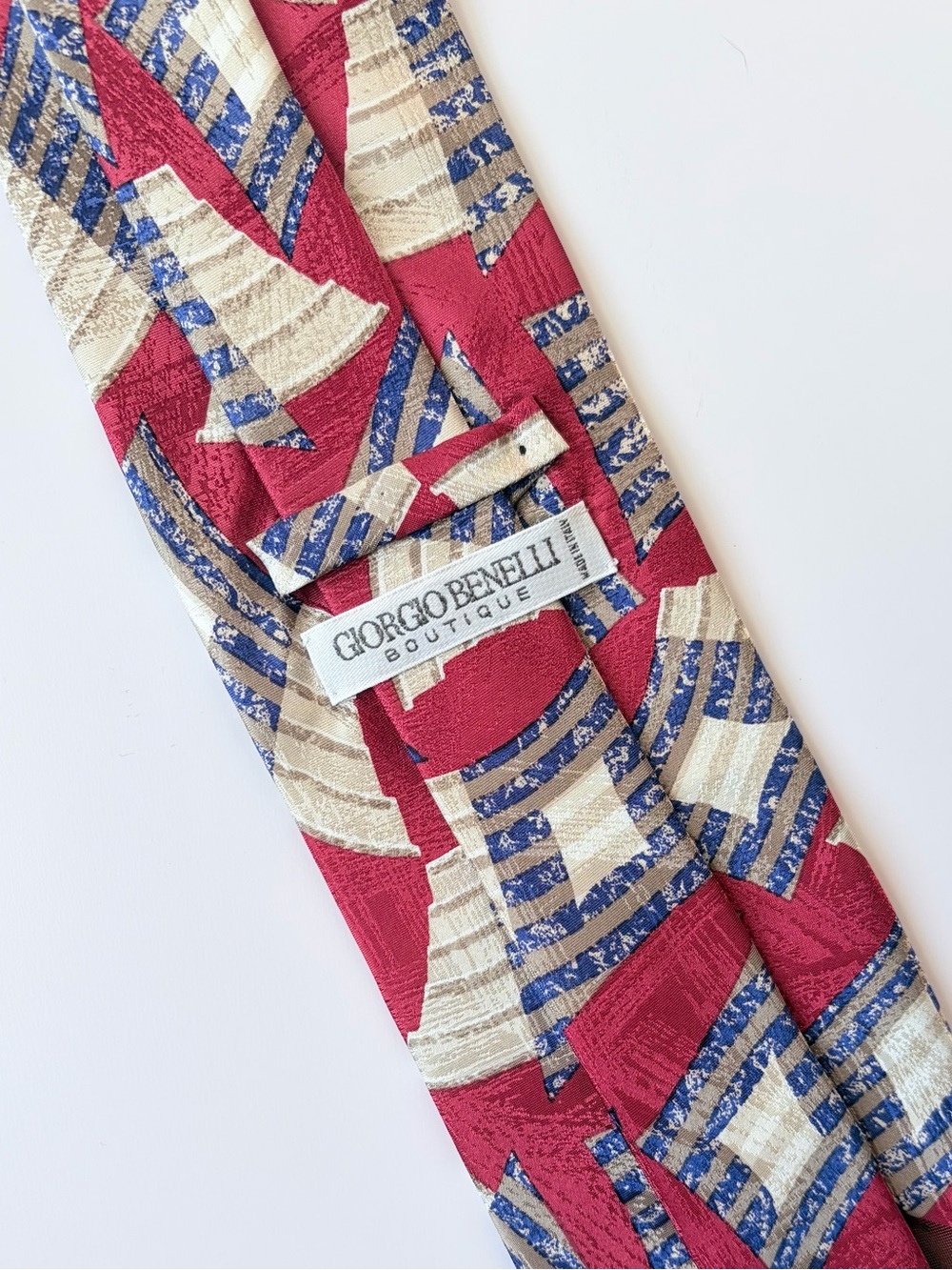 Giorgio Benelli Boutique Red Geometric Silk Tie Made in Italy
